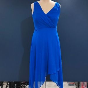 DNKY Blue Zippered Asymmetrical Tea-Length Faux Wrap Dress Size 10